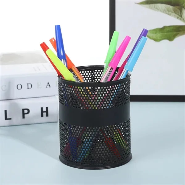 Metal Mesh Pen Cup Cylinder Pencil Holder Desk Organizer
