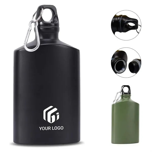 Camping outdoor aluminum flat water bottle with carabiner