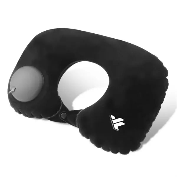 Inflatable U-shaped pillow automatically inflates and flocks