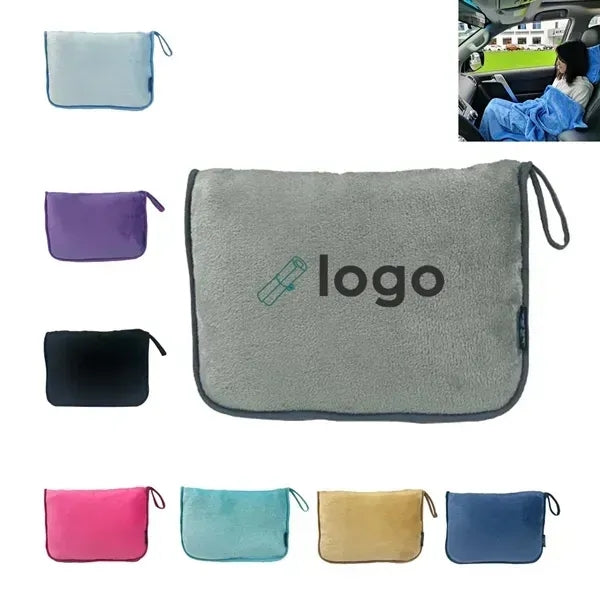 Polyester Flannel Blanket Travel Pillow Set with Hook