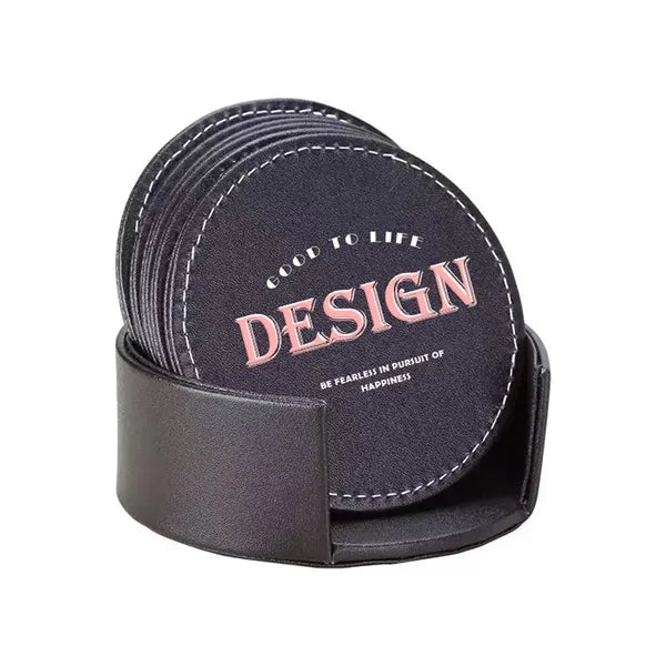 6-Piece Leather Coaster Set with Holder