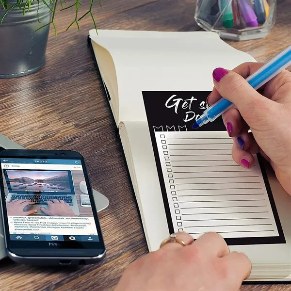 Magnetic Fridge Note Pad List w/ Leather Pen Holder Marker