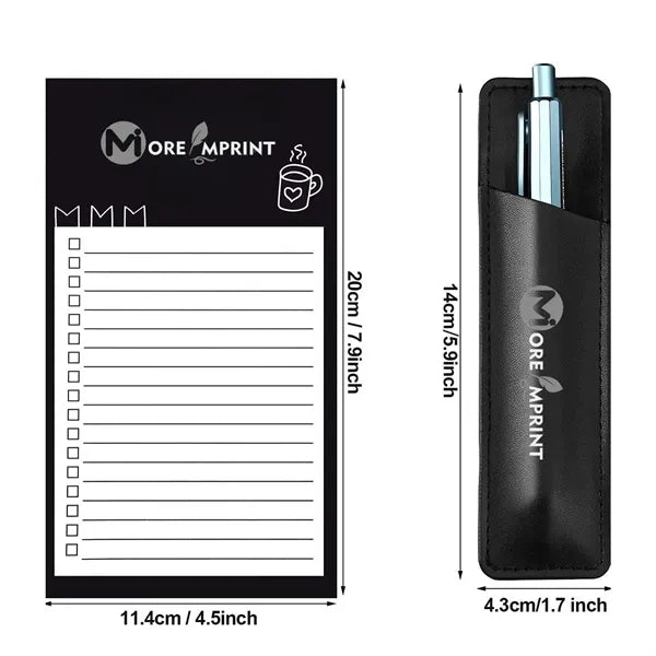 Magnetic Fridge Note Pad List w/ Leather Pen Holder Marker