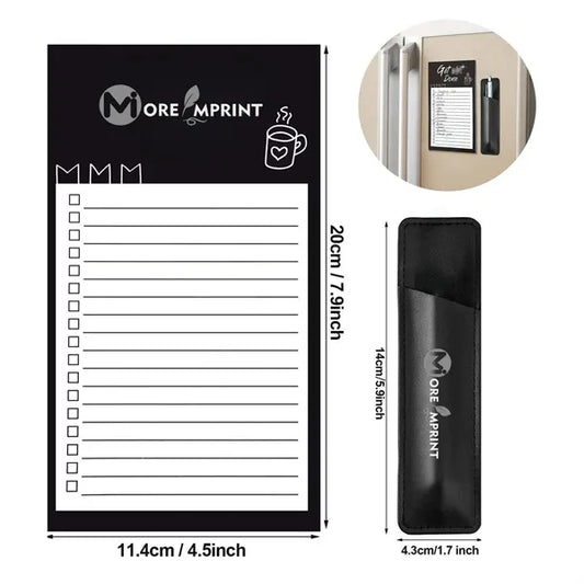 Magnetic Fridge Note Pad List w/ Leather Pen Holder Marker