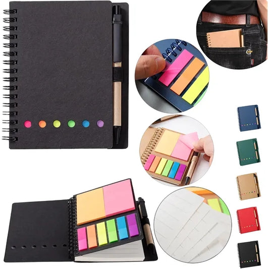 Spiral Colored Sticky Notebook with Pen