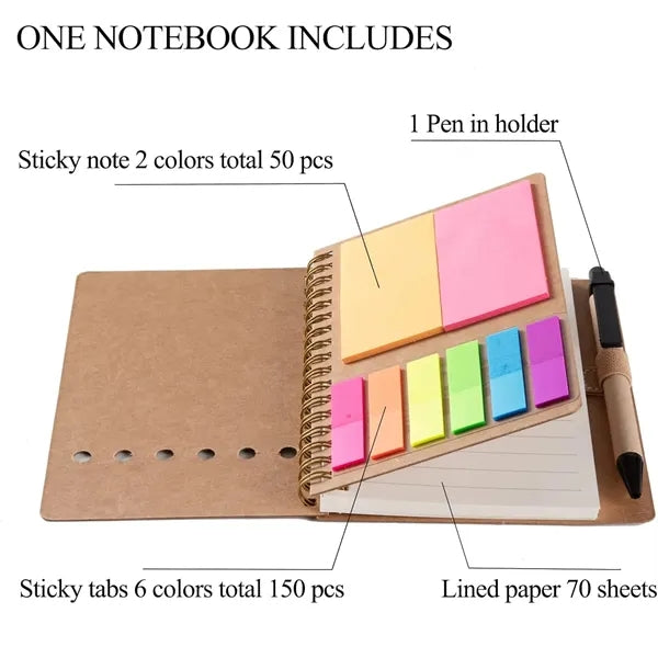 Spiral Colored Sticky Notebook with Pen