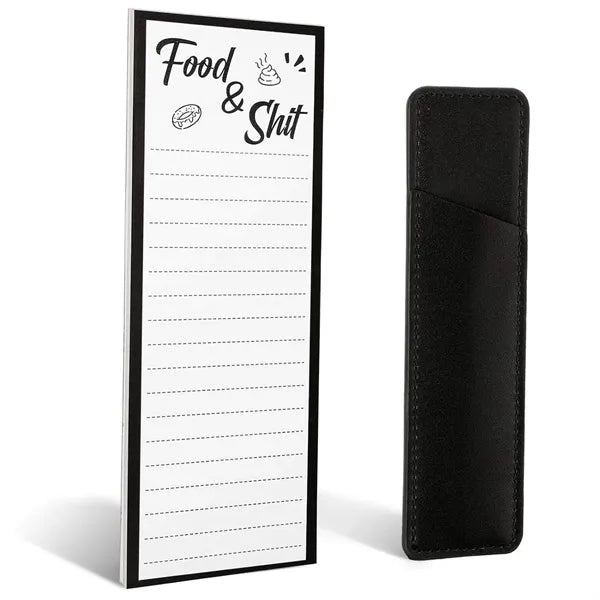 Magnetic Fridge Note Pad List w/ Leather Pen Holder Marker