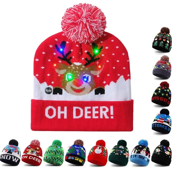 LED Light-Up Sweater Knitted Santa Hat