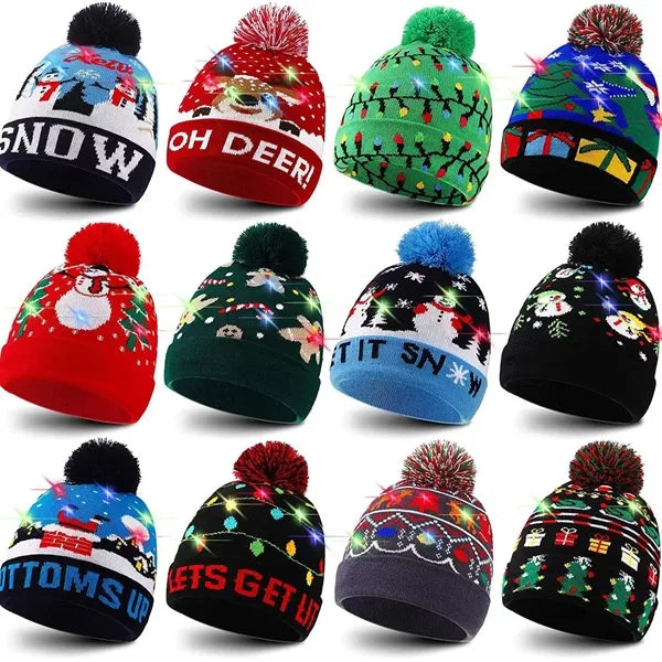 LED Light-Up Sweater Knitted Santa Hat