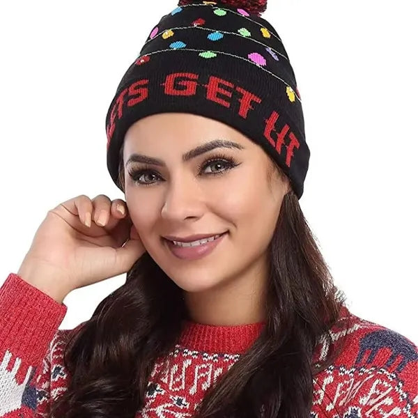 LED Light-Up Sweater Knitted Santa Hat