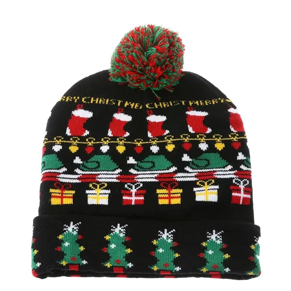 LED Light-Up Sweater Knitted Santa Hat
