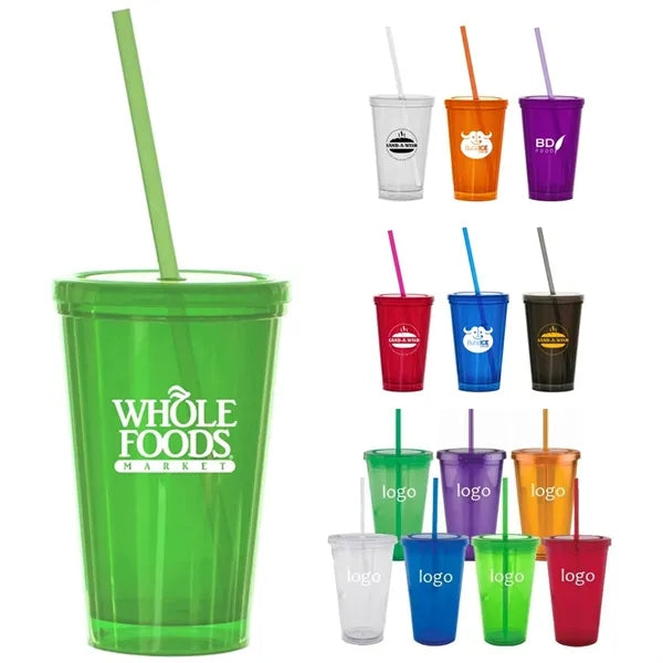 16 oz Travel Cup with Straw and Lid