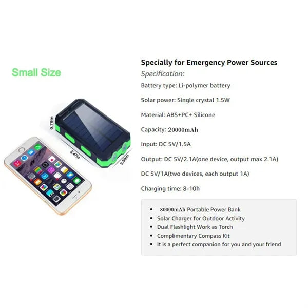 10000mAh Solar Power Bank Wireless Charger with LED