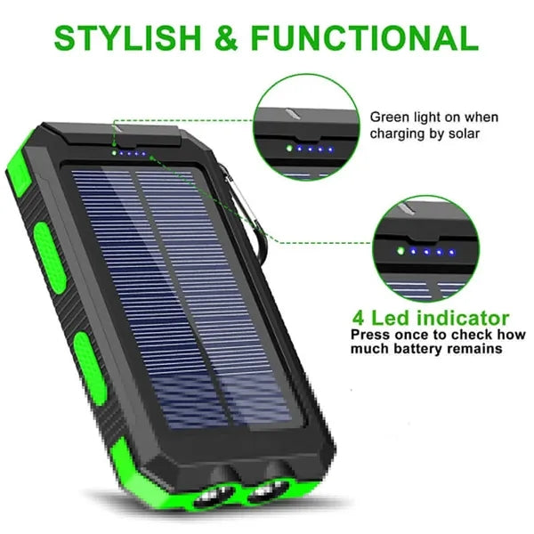 10000mAh Solar Power Bank Wireless Charger with LED