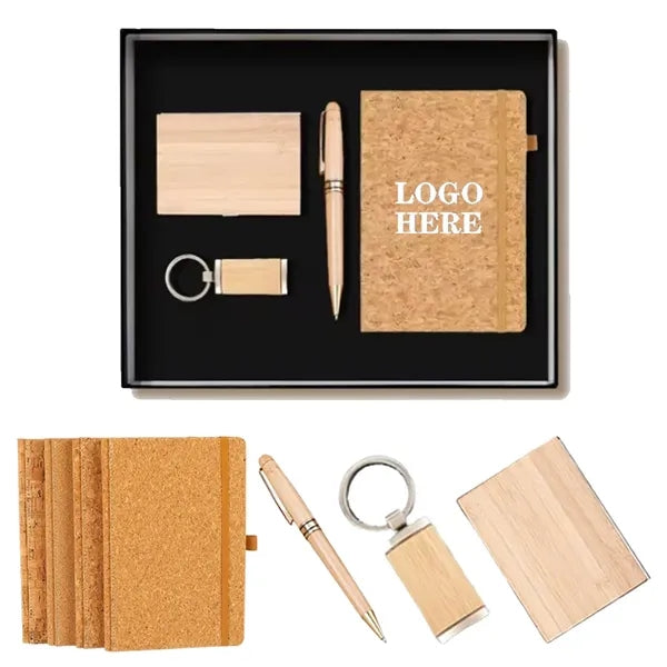 Bamboo Water Bottle Pen Keychain Set Gift Box