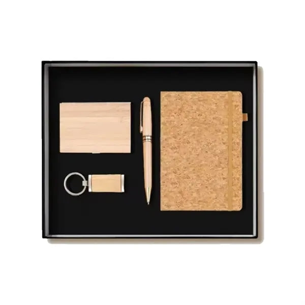 Bamboo Water Bottle Pen Keychain Set Gift Box