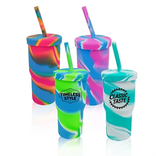 32 oz Tie-Dye Silicone Straw Cup