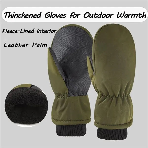 Oversized Thickened Fleece-Lined Mitten Gloves-Leather Palm