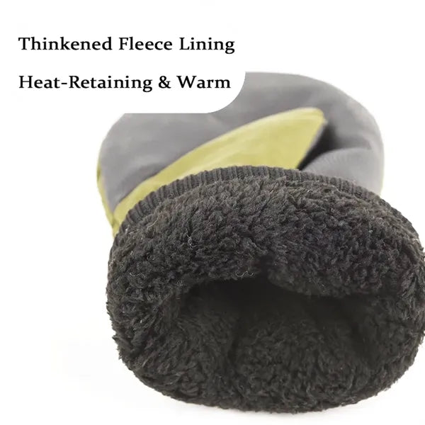 Oversized Thickened Fleece-Lined Mitten Gloves-Leather Palm
