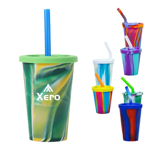 Tye Dye Pint Silicone Cup With Lid And Straw 14.2 Oz