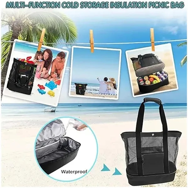 Cooler Beach Tote Bags Mesh Zipper Waterproof Sandproof
