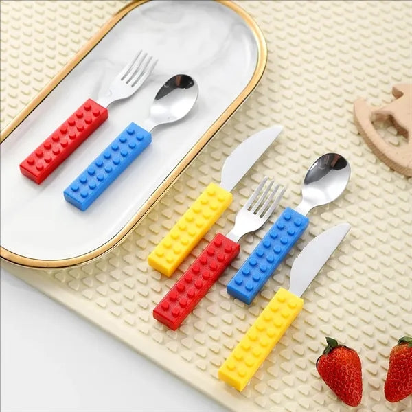 Kids' Building Block Cutlery Set (Fork, Spoon, Knife)