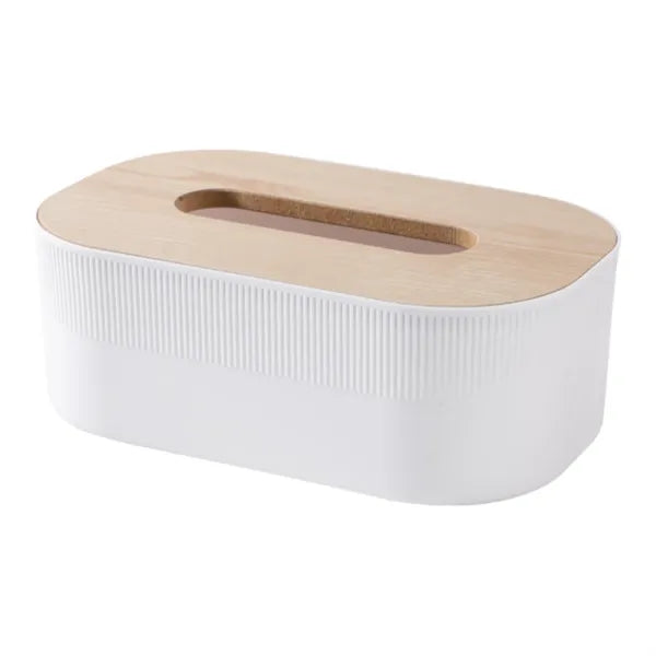 Vertical striped thickened wooden lid tissue box