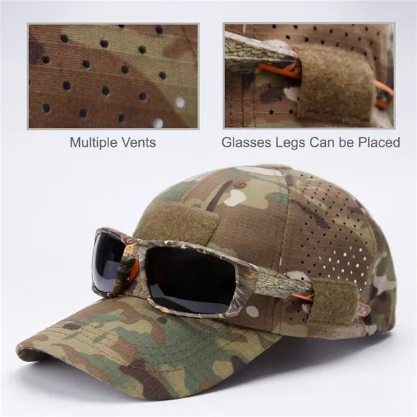 Tactical Camo Cap Ventilated Glasses Holder Baseball Hat