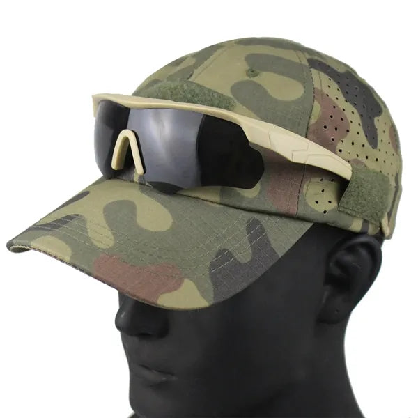 Tactical Camo Cap Ventilated Glasses Holder Baseball Hat