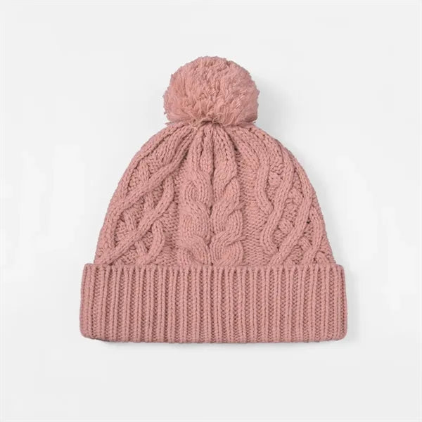 Merino Wool Cable Knit Pom-Pom Beanie