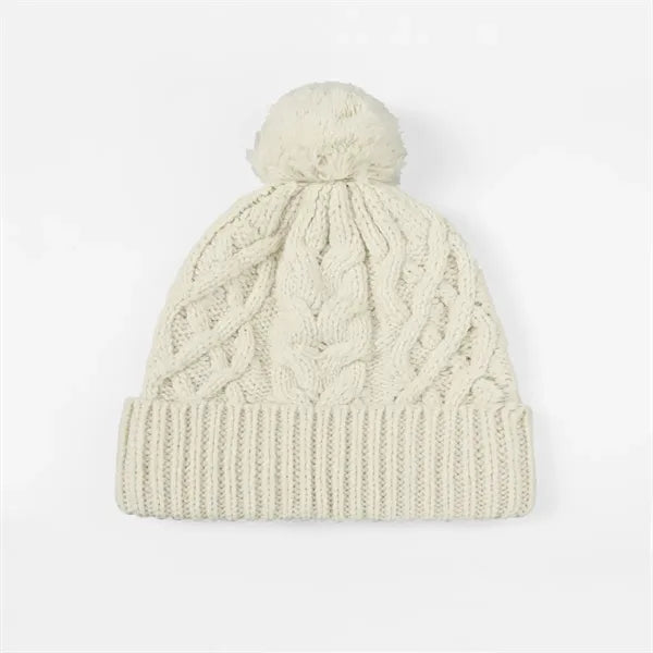 Merino Wool Cable Knit Pom-Pom Beanie