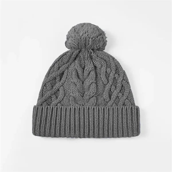 Merino Wool Cable Knit Pom-Pom Beanie