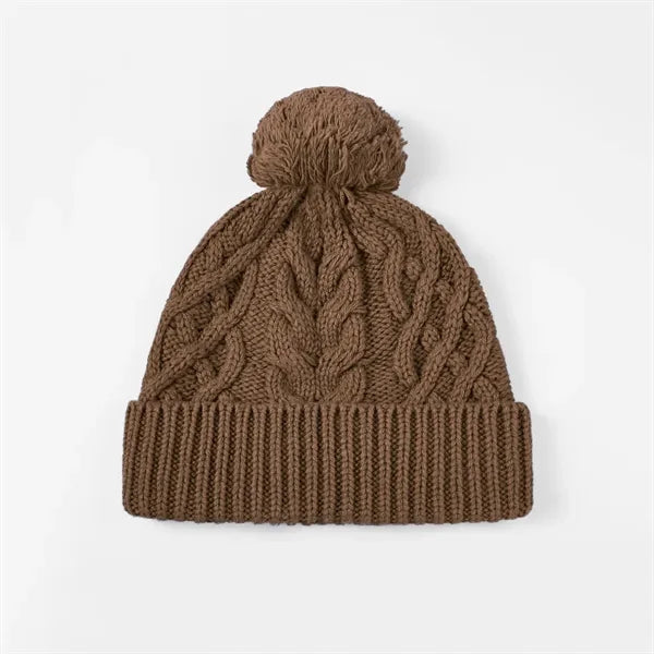 Merino Wool Cable Knit Pom-Pom Beanie