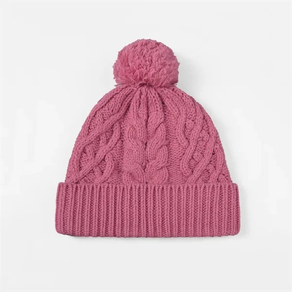 Merino Wool Cable Knit Pom-Pom Beanie