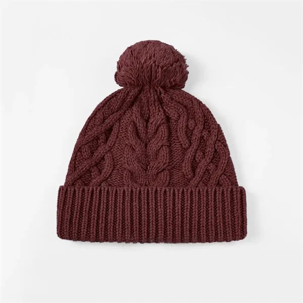 Merino Wool Cable Knit Pom-Pom Beanie