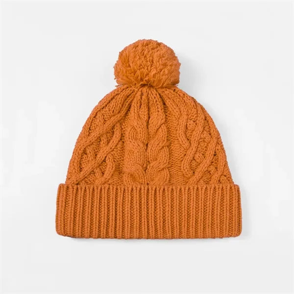 Merino Wool Cable Knit Pom-Pom Beanie