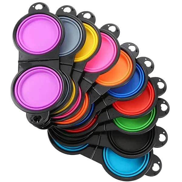 Collapsible Pet Food Water Bowl 2-in-1 Silicone Dog Cat