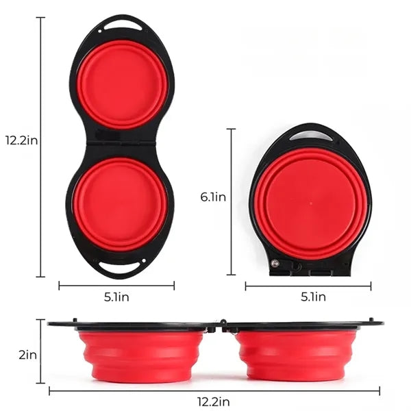 Collapsible Pet Food Water Bowl 2-in-1 Silicone Dog Cat