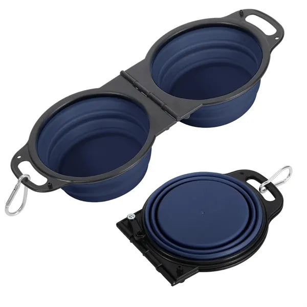 Collapsible Pet Food Water Bowl 2-in-1 Silicone Dog Cat