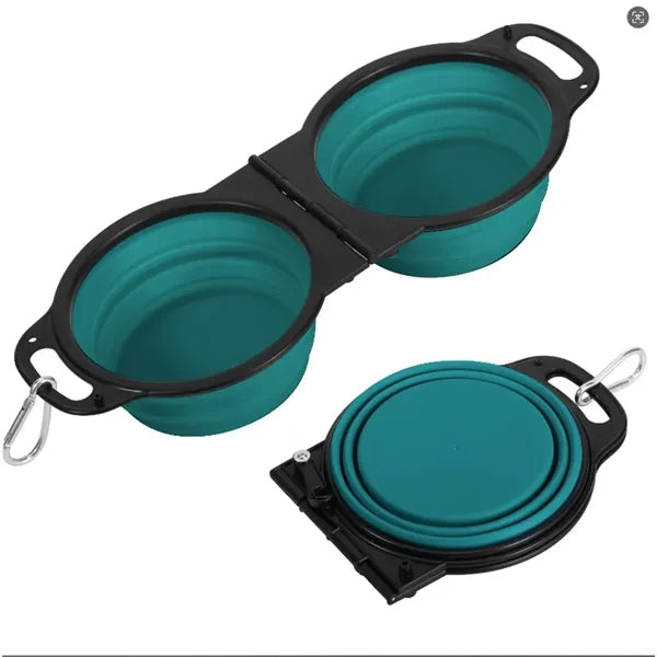 Collapsible Pet Food Water Bowl 2-in-1 Silicone Dog Cat