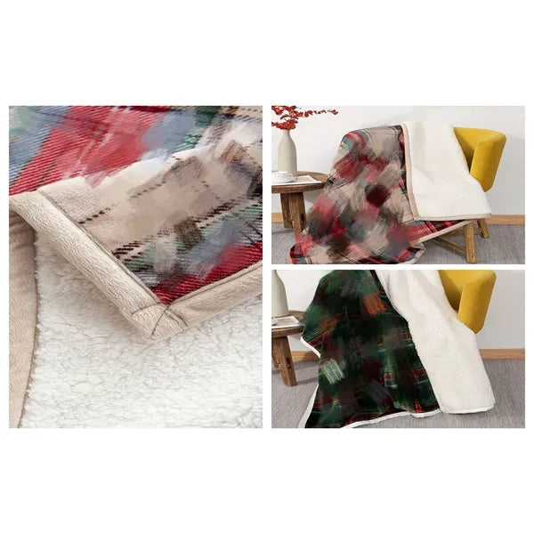 Double-Sided Warmth Flannel & Sherpa Blanket for Sofa