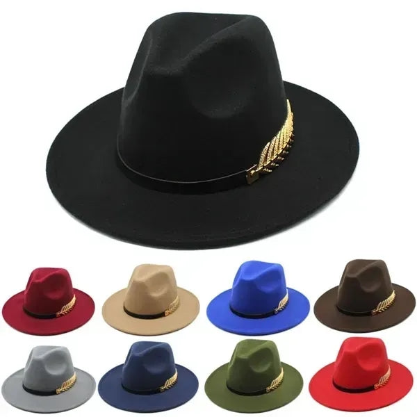 Women's Wide Brim Fedora Panama Hat with Metal Belt Buckle