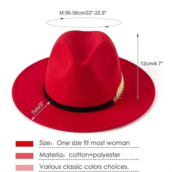 Women's Wide Brim Fedora Panama Hat with Metal Belt Buckle