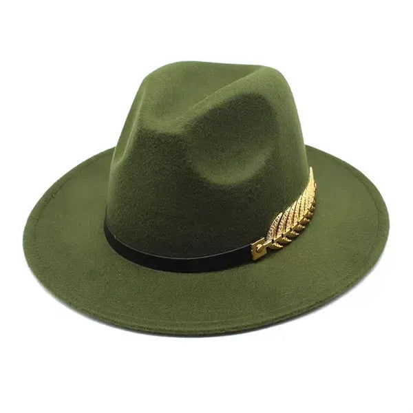 Women's Wide Brim Fedora Panama Hat with Metal Belt Buckle