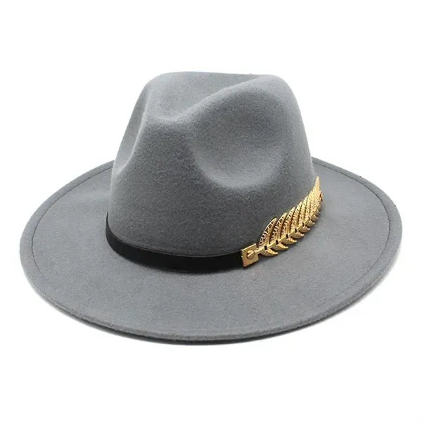 Women's Wide Brim Fedora Panama Hat with Metal Belt Buckle