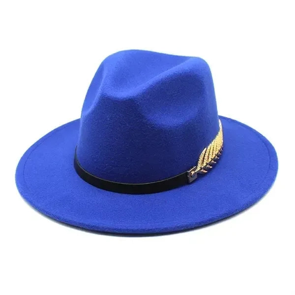 Women's Wide Brim Fedora Panama Hat with Metal Belt Buckle