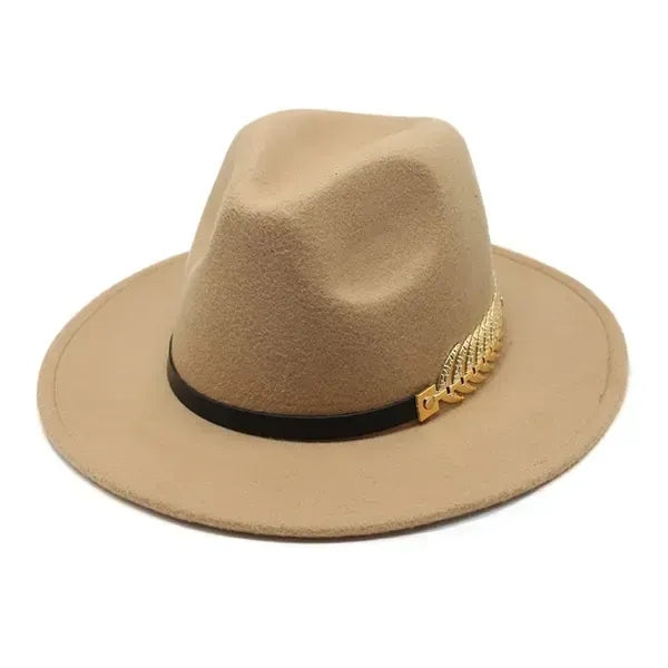 Women's Wide Brim Fedora Panama Hat with Metal Belt Buckle