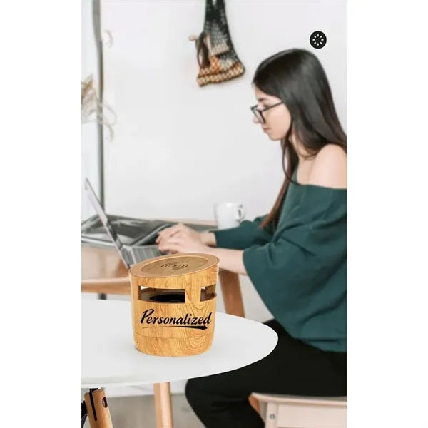 2 in 1 Wood Grain Wireless Charger with Bluetooth Speaker