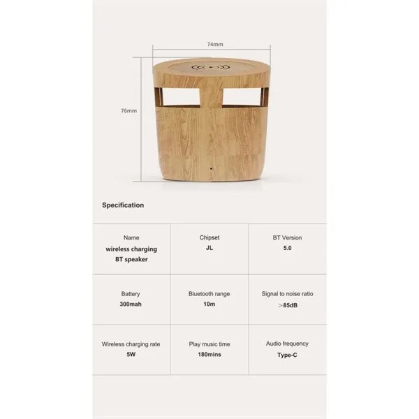 2 in 1 Wood Grain Wireless Charger with Bluetooth Speaker