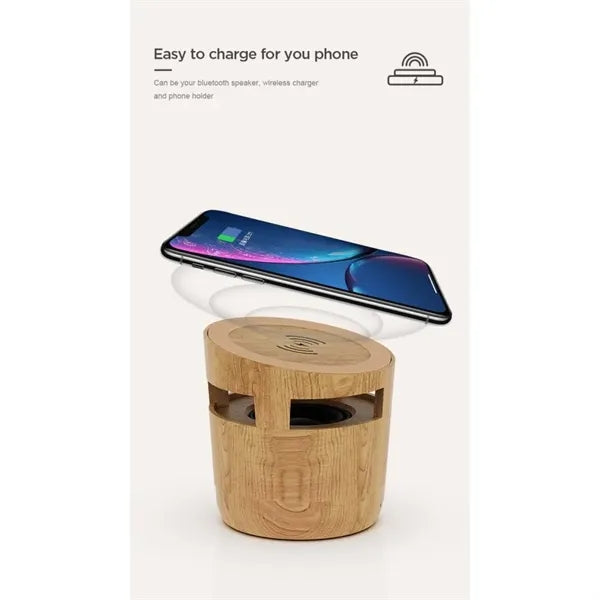 2 in 1 Wood Grain Wireless Charger with Bluetooth Speaker